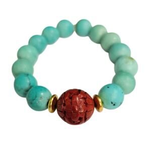 "Imperial Garden" Upcycled Cinnabar & Turquoise Statement Bracelet